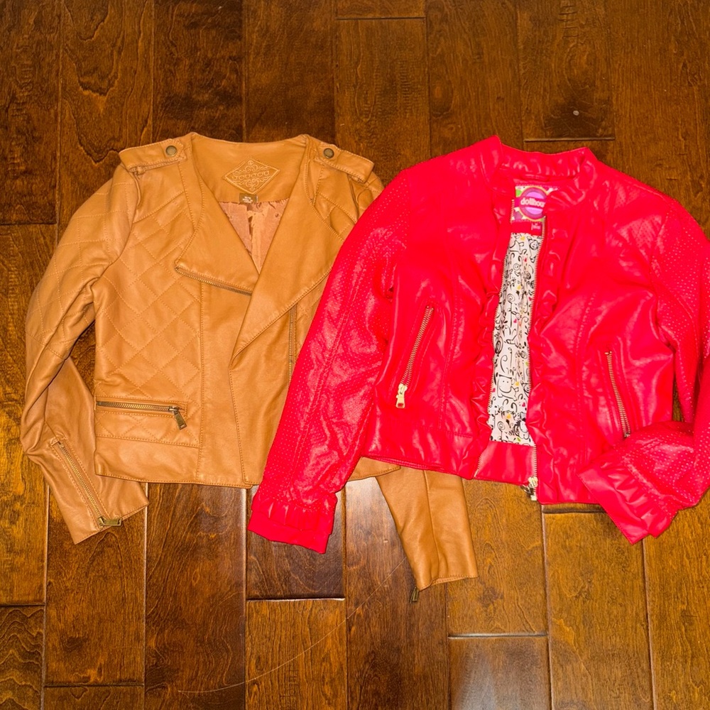 Red and Tan Leather look lined Jackets lot of two